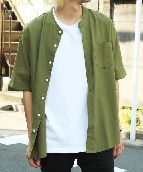 yield(イールド)の「【yield select apparel】麻レーヨン バンドカラーSSシャツ 106(シャツ/ブラウス・メンズ・ホワイト/ブラック/ネイビー/グレー/オリーブ/サックスブルー/ブルー/ワインレッド/ラベンダー・M/L/XL)」の1枚目の写真