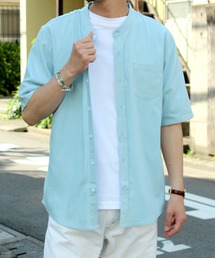 【yield select apparel】麻レーヨン バンドカラーSSシャツ 106