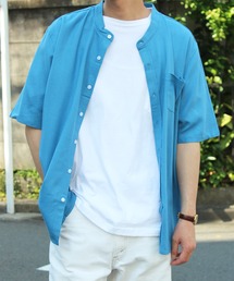 【yield select apparel】麻レーヨン バンドカラーSSシャツ 106