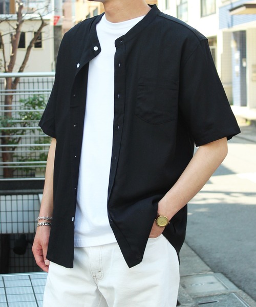 yield(イールド)の「【yield select apparel】麻レーヨン バンドカラーSSシャツ 106(シャツ/ブラウス・メンズ・ホワイト/ブラック/ネイビー/グレー/オリーブ/サックスブルー/ブルー/ワインレッド/ラベンダー・M/L/XL)」の3枚目の写真