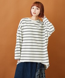 CUBE SUGAR（キューブシュガー）の「WEB限定 ボーダー 天竺 ラウンド裾 チュニック（Tシャツ/カットソー）」