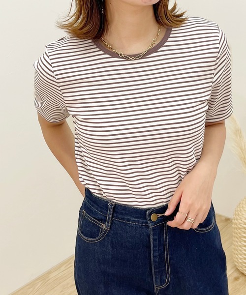 apres jour clair（アプレジュールクレア）の「【apres jour clair】パイピングボーダーTシャツ【ZOZOTOWN限定アイテム】（Tシャツ/カットソー・レディース・ブラウン系その他/ミント/モカ・X-LARGE/フリー）」の15枚目の写真