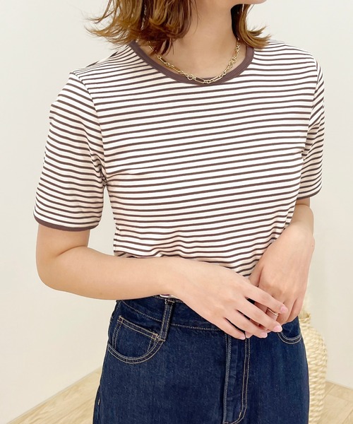 apres jour clair（アプレジュールクレア）の「【apres jour clair】パイピングボーダーTシャツ【ZOZOTOWN限定アイテム】（Tシャツ/カットソー・レディース・ブラウン系その他/ミント/モカ・X-LARGE/フリー）」の14枚目の写真