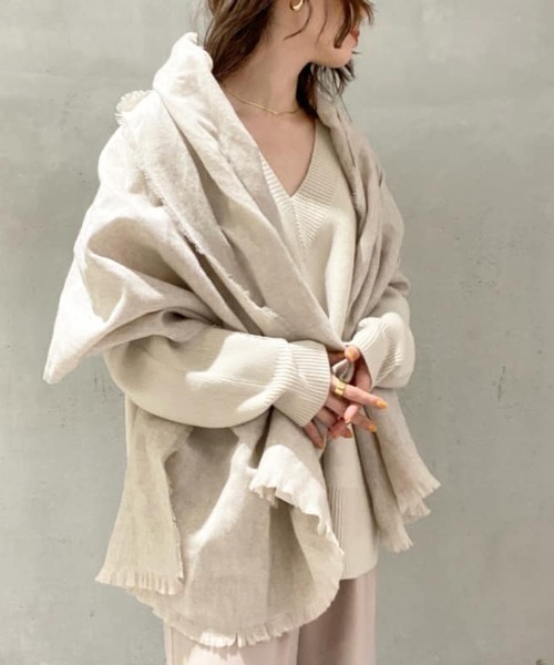 BABYLONE(バビロン)の「THROW / カシミヤ混ストール(ストール/ショール・レディース・ブラウン/ナチュラル・フリー)」の2枚目の写真