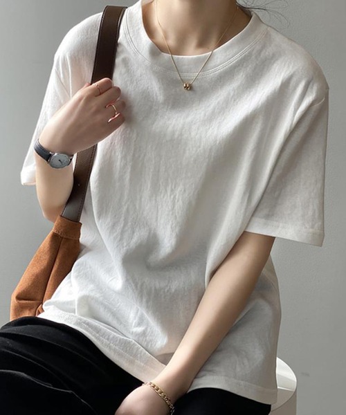 Bifrost(ビフレスト)の「無地ベーシッククルーネックTシャツ(Tシャツ/カットソー・レディース・ワインレッド/ブルー/グレー/ホワイト/ブラック・F)」の6枚目の写真