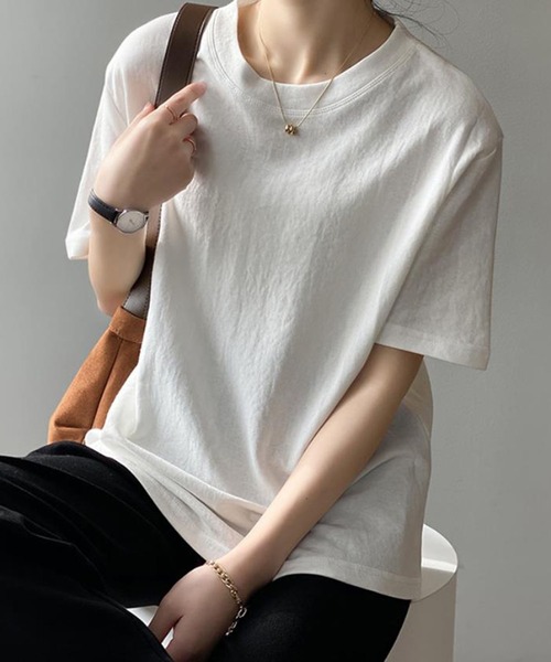 Bifrost(ビフレスト)の「無地ベーシッククルーネックTシャツ(Tシャツ/カットソー・レディース・ワインレッド/ブルー/グレー/ホワイト/ブラック・F)」の8枚目の写真