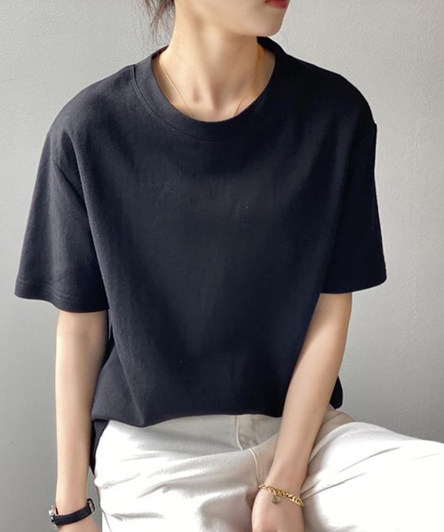 Bifrost(ビフレスト)の「無地ベーシッククルーネックTシャツ(Tシャツ/カットソー・レディース・ワインレッド/ブルー/グレー/ホワイト/ブラック・F)」の9枚目の写真