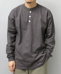 7.6オンス USAコットン 袖リブ ヘンリーネック ロングスリーブ Tシャツ レギュラーシルエット