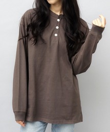 7.6オンス USAコットン 袖リブ ヘンリーネック ロングスリーブ Tシャツ レギュラーシルエット