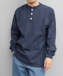 7.6オンス USAコットン 袖リブ ヘンリーネック ロングスリーブ Tシャツ レギュラーシルエット