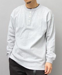 7.6オンス USAコットン 袖リブ ヘンリーネック ロングスリーブ Tシャツ レギュラーシルエット