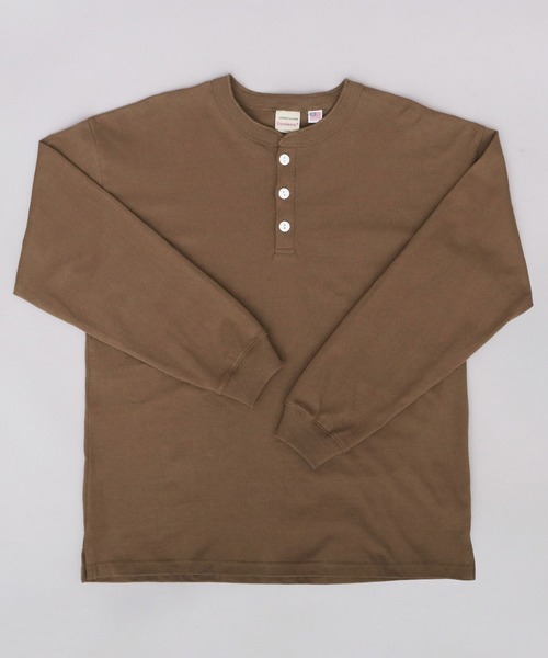 セール】7.6オンス USAコットン 袖リブ ヘンリーネック ロングスリーブ