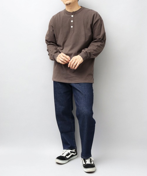 (古着)00s DENIM& SUPPLY ヘンリーネックカットソー　ロンT セール】7.6オンス USAコットン 袖リブ ヘンリーネック ロング