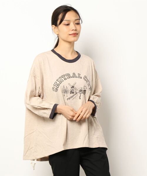 Samansa Mos2（サマンサ モスモス）の「裾しぼりゆるリンガーTシャツ（Tシャツ/カットソー・レディース・レッド/グリーン/チャコール/キナリ・ﾌﾘ-）」の7枚目の写真