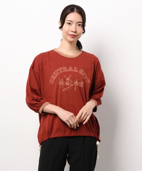 Samansa Mos2（サマンサ モスモス）の「裾しぼりゆるリンガーTシャツ（Tシャツ/カットソー・レディース・レッド/グリーン/チャコール/キナリ・ﾌﾘ-）」の8枚目の写真