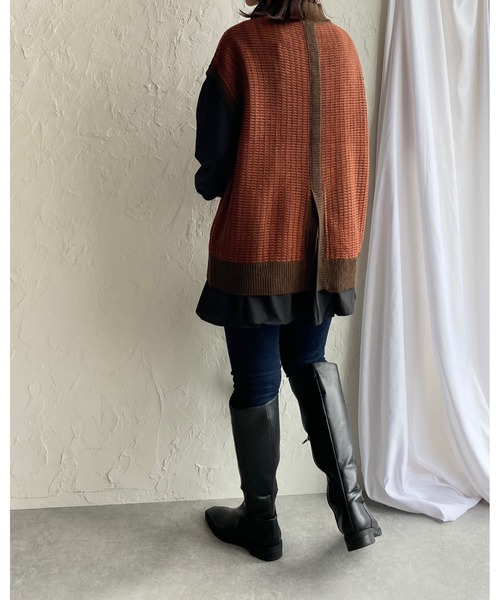 She's Closet(シーズクローゼット)の「オーバーサイズモックネック配色柄編みニットベスト(ベスト・レディース・アイボリー/ベージュ/ダークオレンジ/ダークグリーン・FREE)」の16枚目の写真