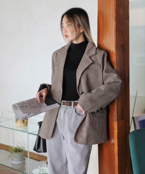 UNE MANSION(ユヌマンション)の「Woolチェックジャケット(チェスターコート・レディース・ブラック/ブラウン・FREE)」の15枚目の写真