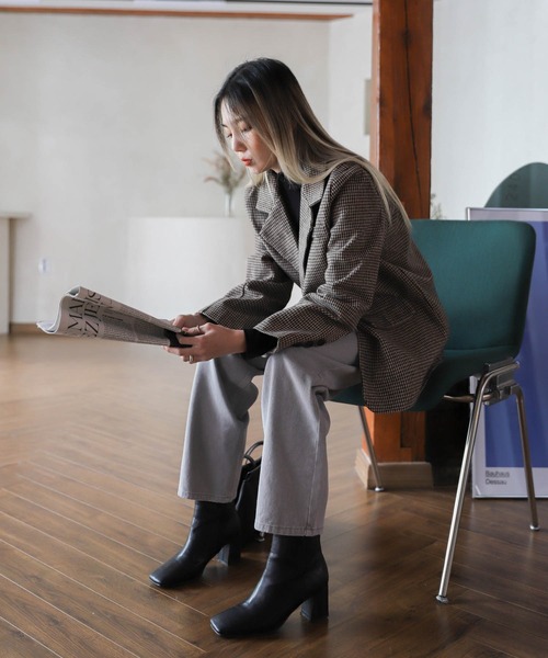 UNE MANSION(ユヌマンション)の「Woolチェックジャケット(チェスターコート・レディース・ブラック/ブラウン・FREE)」の4枚目の写真