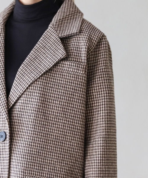 UNE MANSION(ユヌマンション)の「Woolチェックジャケット(チェスターコート・レディース・ブラック/ブラウン・FREE)」の6枚目の写真