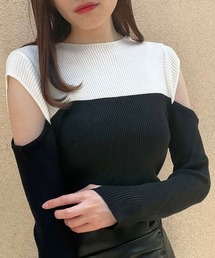 Crea titty&Co. PETIT | 【Crea titty&Co.PETIT】バイカラーオープンショルダートップス(Tシャツ/カットソー)