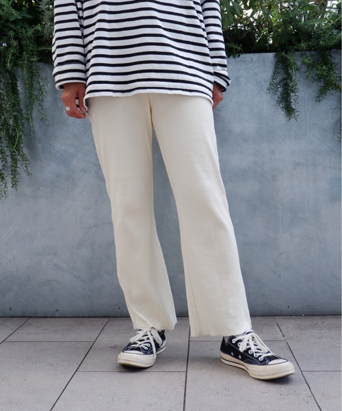 MANASTASH(マナスタッシュ)の「MANASTASH/マナスタッシュ W's RIB FLARE PANTS ウィメンズ リブフレアパンツ(その他パンツ・レディース・ブラック/アイボリー/ミント・MEDIUM)」の2枚目の写真