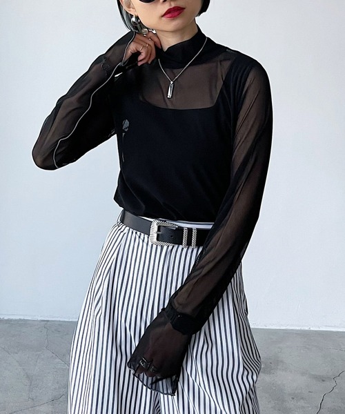 PAGEBOY（ページボーイ）の「シアーメロータートル（Tシャツ/カットソー・レディース・オフホワイト/ブラック/ピンク・FREE）」の2枚目の写真