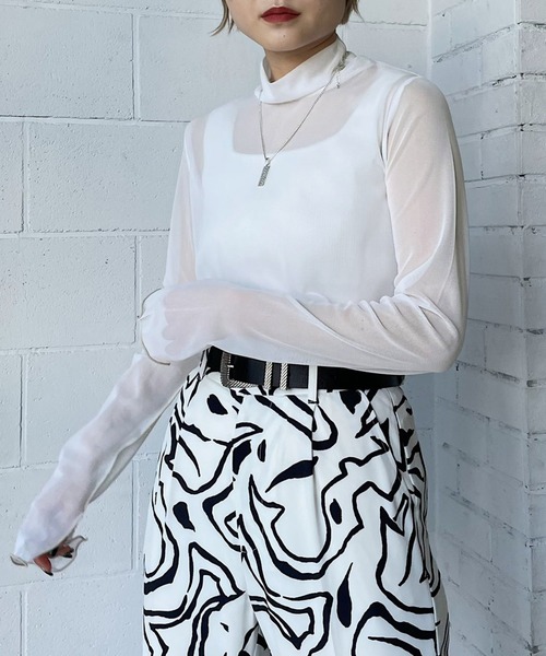 PAGEBOY（ページボーイ）の「シアーメロータートル（Tシャツ/カットソー・レディース・オフホワイト/ブラック/ピンク・FREE）」の4枚目の写真