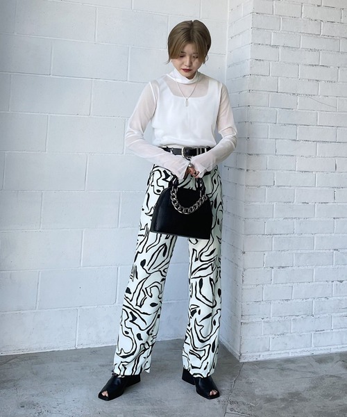 PAGEBOY（ページボーイ）の「シアーメロータートル（Tシャツ/カットソー・レディース・オフホワイト/ブラック/ピンク・FREE）」の6枚目の写真