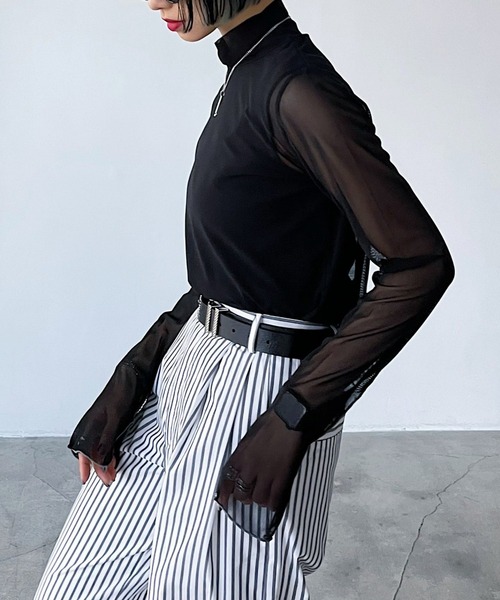 PAGEBOY（ページボーイ）の「シアーメロータートル（Tシャツ/カットソー・レディース・オフホワイト/ブラック/ピンク・FREE）」の9枚目の写真