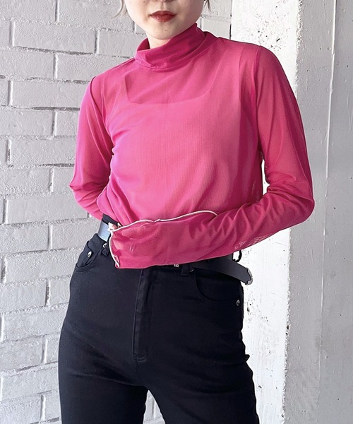 PAGEBOY（ページボーイ）の「シアーメロータートル（Tシャツ/カットソー・レディース・オフホワイト/ブラック/ピンク・FREE）」の14枚目の写真