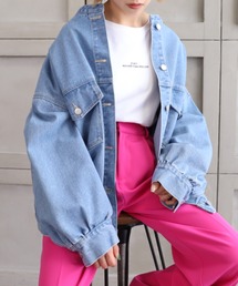 moment+ | ノーカラーラフサイズデニムジャケット(デニムジャケット)