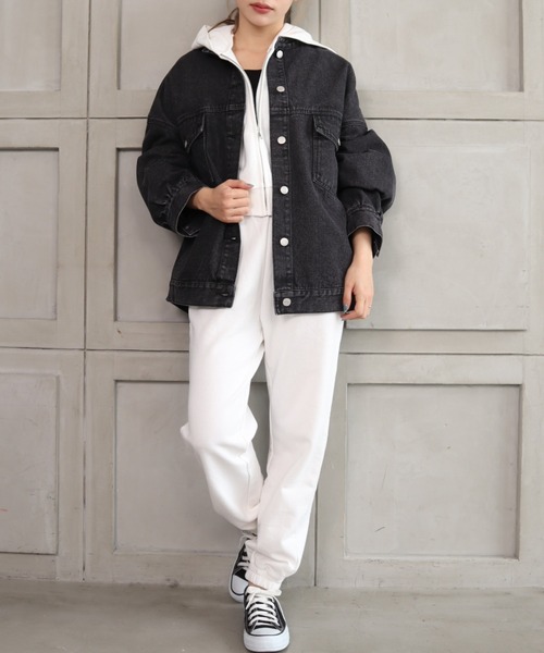 moment+（モーメントプラス）の「ノーカラーラフサイズデニムジャケット（デニムジャケット・レディース・ブラック/サックスブルー/インディゴブルー・FREE）」の22枚目の写真