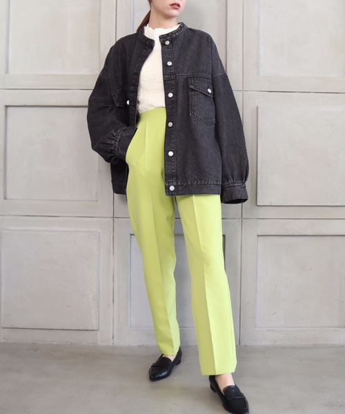 moment+（モーメントプラス）の「ノーカラーラフサイズデニムジャケット（デニムジャケット・レディース・ブラック/サックスブルー/インディゴブルー・FREE）」の7枚目の写真