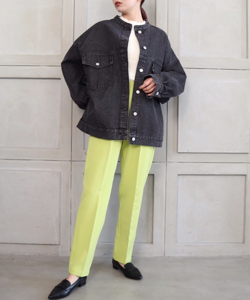 moment+（モーメントプラス）の「ノーカラーラフサイズデニムジャケット（デニムジャケット・レディース・ブラック/サックスブルー/インディゴブルー・FREE）」の8枚目の写真