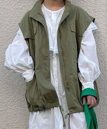 w closet | 【2022S/S】スタンドネックドロップショルダーミリタリーベスト(ミリタリージャケット)