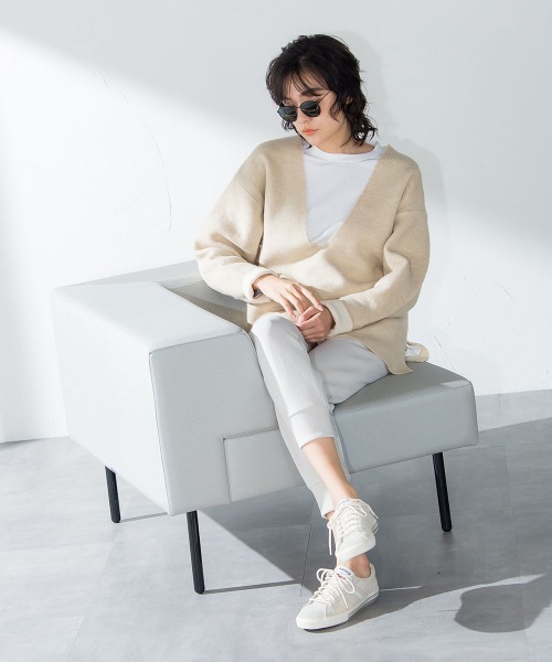 socolla（ソコラ）の「【socolla】ダブルフェイス深Vネックニット≪手洗い可能≫（ニット/セーター・レディース・ベージュ/ネイビー/ピンク/グリーン・M）」の20枚目の写真