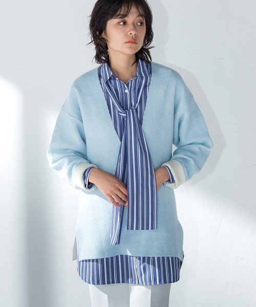 socolla（ソコラ）の「【socolla】ダブルフェイス深Vネックニット≪手洗い可能≫（ニット/セーター・レディース・ベージュ/ネイビー/ピンク/グリーン・M）」の8枚目の写真