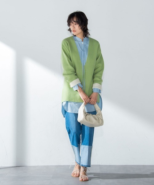 socolla（ソコラ）の「【socolla】ダブルフェイス深Vネックニット≪手洗い可能≫（ニット/セーター・レディース・ベージュ/ネイビー/ピンク/グリーン・M）」の22枚目の写真