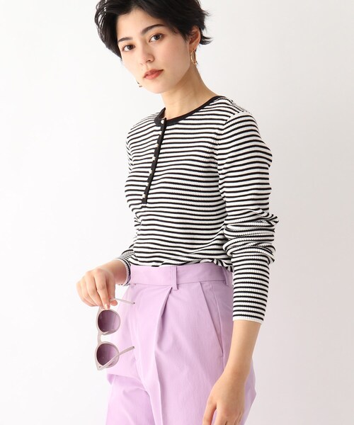 OPAQUE.CLIP（オペークドットクリップ）の「◆【CORCORAN】ピマコットンリブ フェイクパールデザインニット（ニット/セーター・レディース・オフホワイト/サンドベージュ/ブラック/ホワイト系その他3・36/38/42/40）」の2枚目の写真