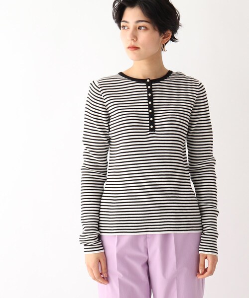 OPAQUE.CLIP（オペークドットクリップ）の「◆【CORCORAN】ピマコットンリブ フェイクパールデザインニット（ニット/セーター・レディース・オフホワイト/サンドベージュ/ブラック/ホワイト系その他3・36/38/42/40）」の5枚目の写真