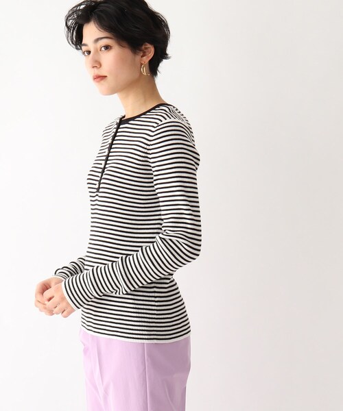 OPAQUE.CLIP（オペークドットクリップ）の「◆【CORCORAN】ピマコットンリブ フェイクパールデザインニット（ニット/セーター・レディース・オフホワイト/サンドベージュ/ブラック/ホワイト系その他3・36/38/42/40）」の6枚目の写真