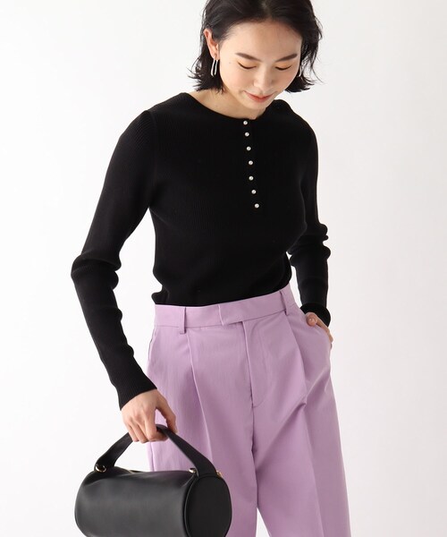 OPAQUE.CLIP（オペークドットクリップ）の「◆【CORCORAN】ピマコットンリブ フェイクパールデザインニット（ニット/セーター・レディース・オフホワイト/サンドベージュ/ブラック/ホワイト系その他3・36/38/42/40）」の14枚目の写真