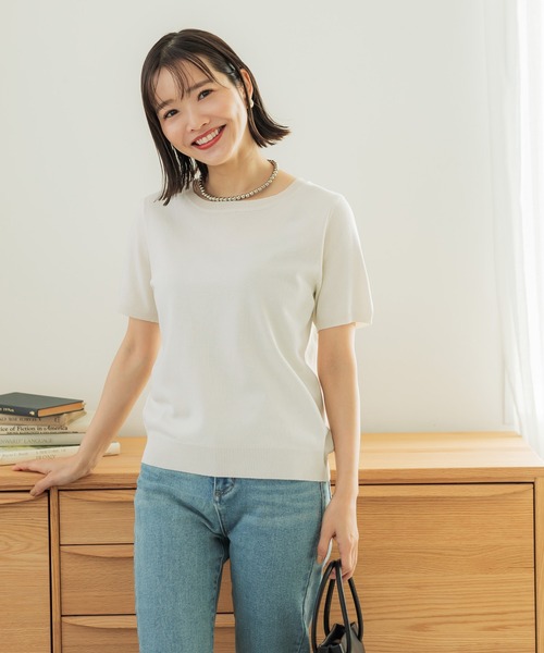 coca(coca)(コカ)の「半袖ニットトップス(ニット/セーター・レディース・ブラウン/ブルー/ブラック/グリーン/オレンジ/ホワイト/グレイッシュベージュ/ダークブルー・M/L)」の17枚目の写真