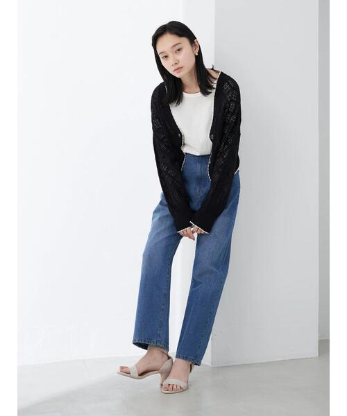 earth music&ecology(アースミュージックアンドエコロジー)の「配色透かしカーディガン(カーディガン/ボレロ・レディース・ブラック/オフホワイト・FREE)」の10枚目の写真