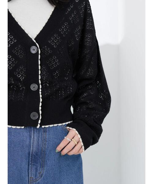 earth music&ecology(アースミュージックアンドエコロジー)の「配色透かしカーディガン(カーディガン/ボレロ・レディース・ブラック/オフホワイト・FREE)」の21枚目の写真