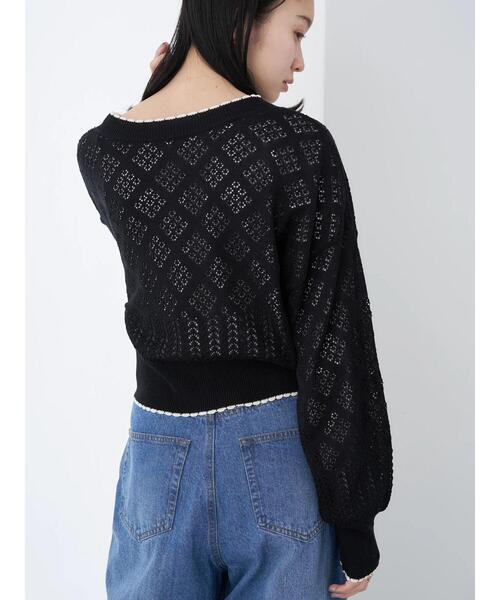 earth music&ecology(アースミュージックアンドエコロジー)の「配色透かしカーディガン(カーディガン/ボレロ・レディース・ブラック/オフホワイト・FREE)」の22枚目の写真