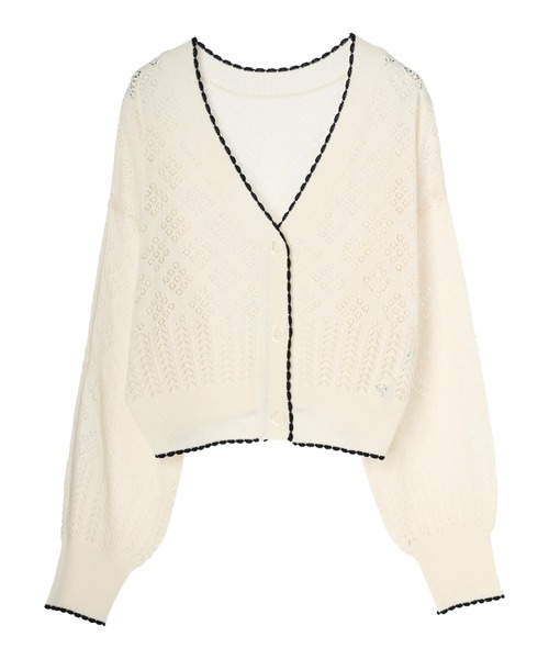 earth music&ecology(アースミュージックアンドエコロジー)の「配色透かしカーディガン(カーディガン/ボレロ・レディース・ブラック/オフホワイト・FREE)」の2枚目の写真
