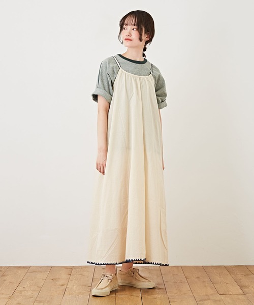 CUBE SUGAR（キューブシュガー）の「綿ボイル無地キャミソールワンピース（ワンピース・レディース・オレンジ/ブルー/グリーン/ナチュラル・M）」の2枚目の写真