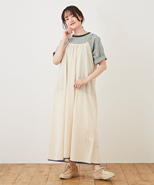 CUBE SUGAR（キューブシュガー）の「綿ボイル無地キャミソールワンピース（ワンピース・レディース・オレンジ/ブルー/グリーン/ナチュラル・M）」の6枚目の写真