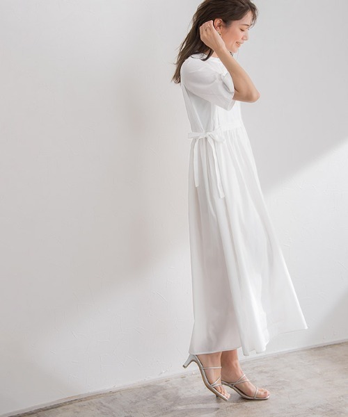 Pierrot（ピエロ）の「半袖シャツワンピース（シャツワンピース・レディース・ブラック/ネイビー/オフホワイト・M/L）」の4枚目の写真